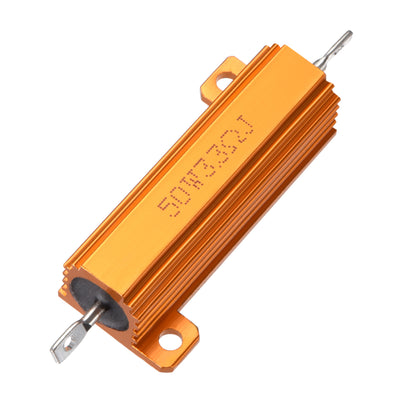 Harfington Uxcell 50W 3.3 Ohm 5% Aluminum Housing Resistor Screw  Chassis Mounted Aluminum Case Wirewound Resistor Load Resistors Gold Tone 1pcs