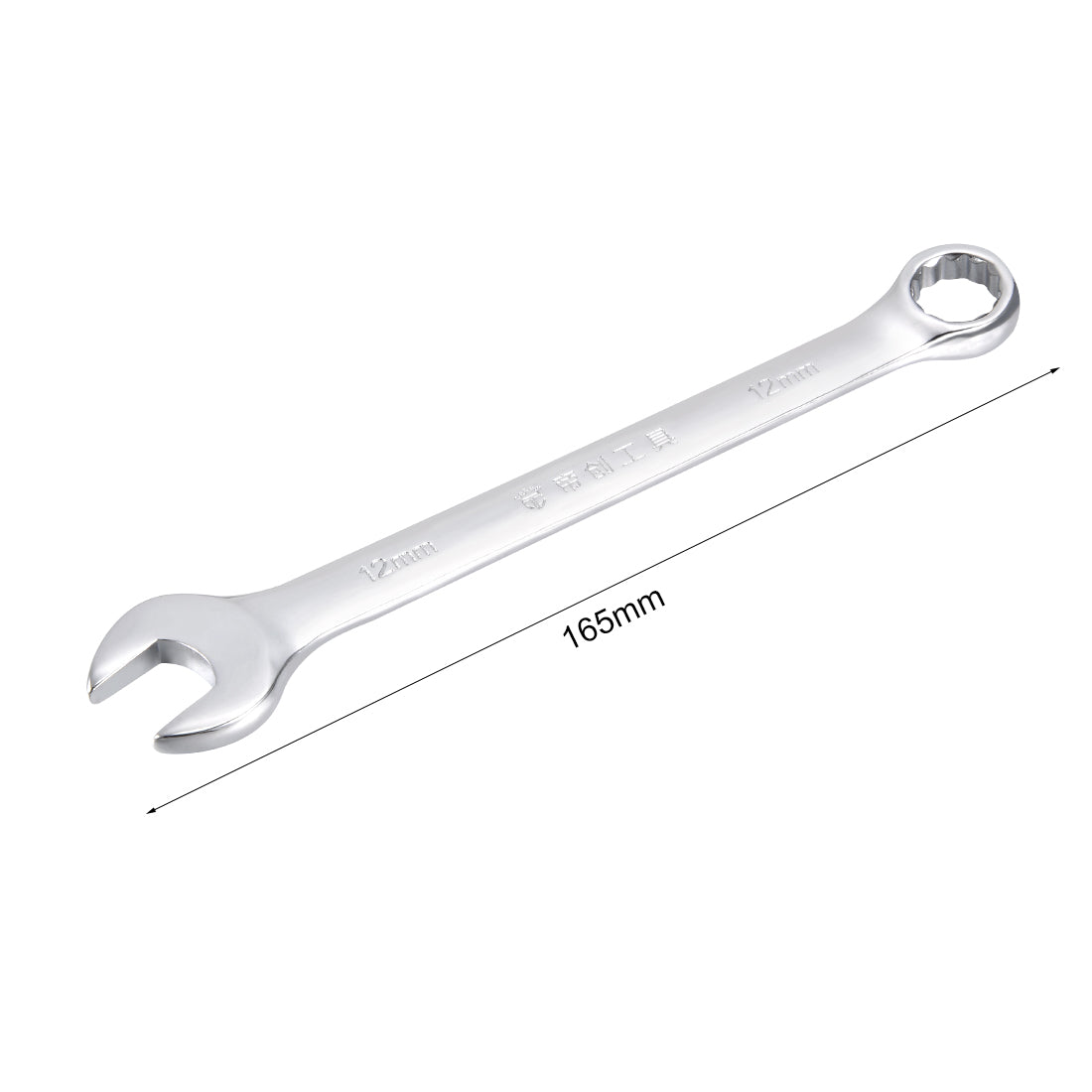 uxcell Uxcell Metric 12mm 12-Point Box Open End Combination Wrench Chrome Finish, Cr-V