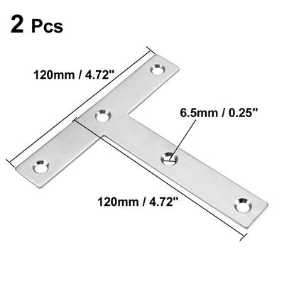Harfington Uxcell Flat Plate T Shape,120mmx120mm,304 Stainless Steel Angle Corner Brace Repair Brackets 2pcs