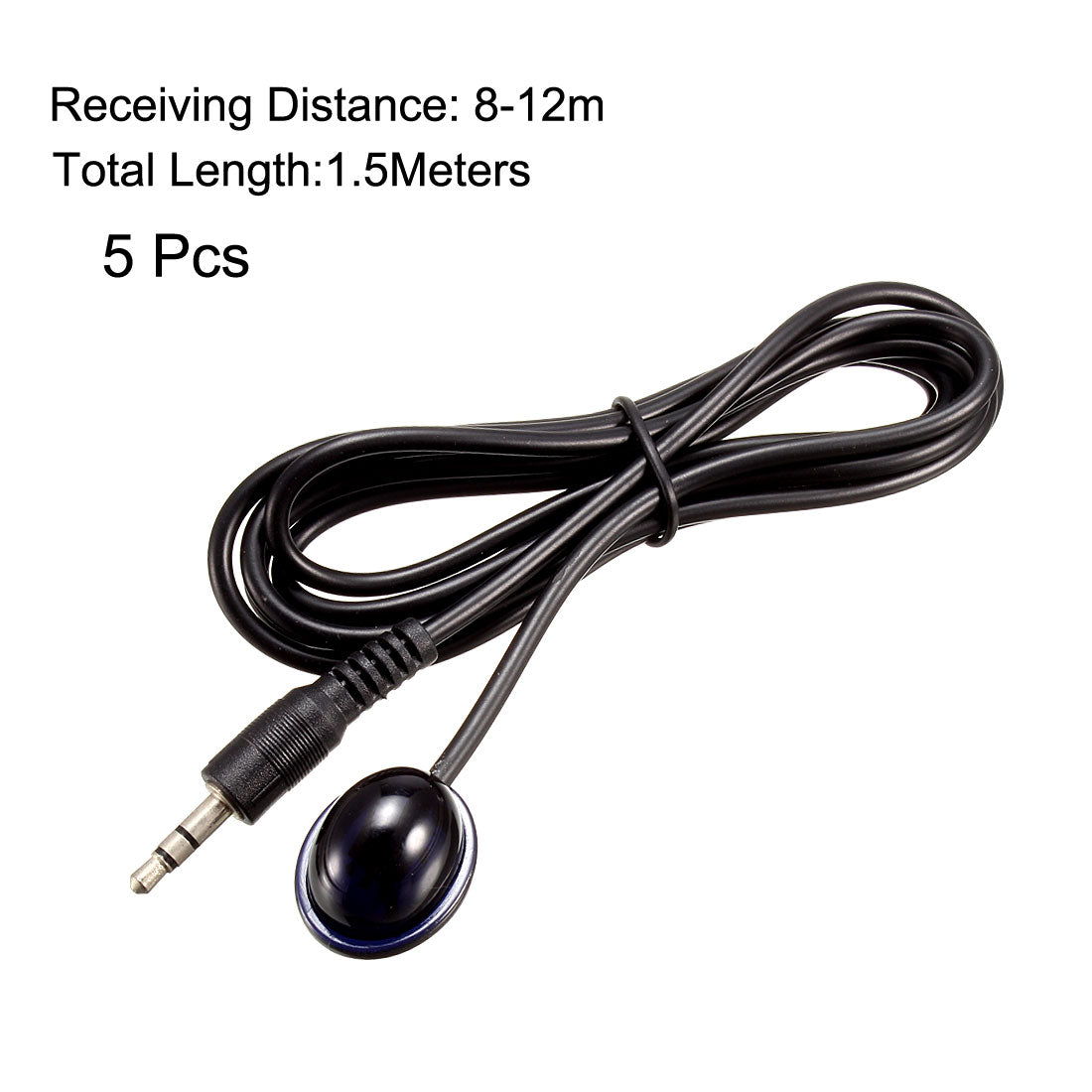 uxcell Uxcell IR Infrared Receiver Extender Cable 3.5mm Jack 4.9FT Long 26-39FT Receiving Distance Single Black Head 5pcs