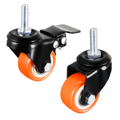 Harfington Uxcell 1.5 Inch Swivel Caster Wheels PU 360 Degree Threaded Stem Caster Wheel M10 x 25mm 110lb Capacity 4 Pcs (Two with Brake, Two No Brake)