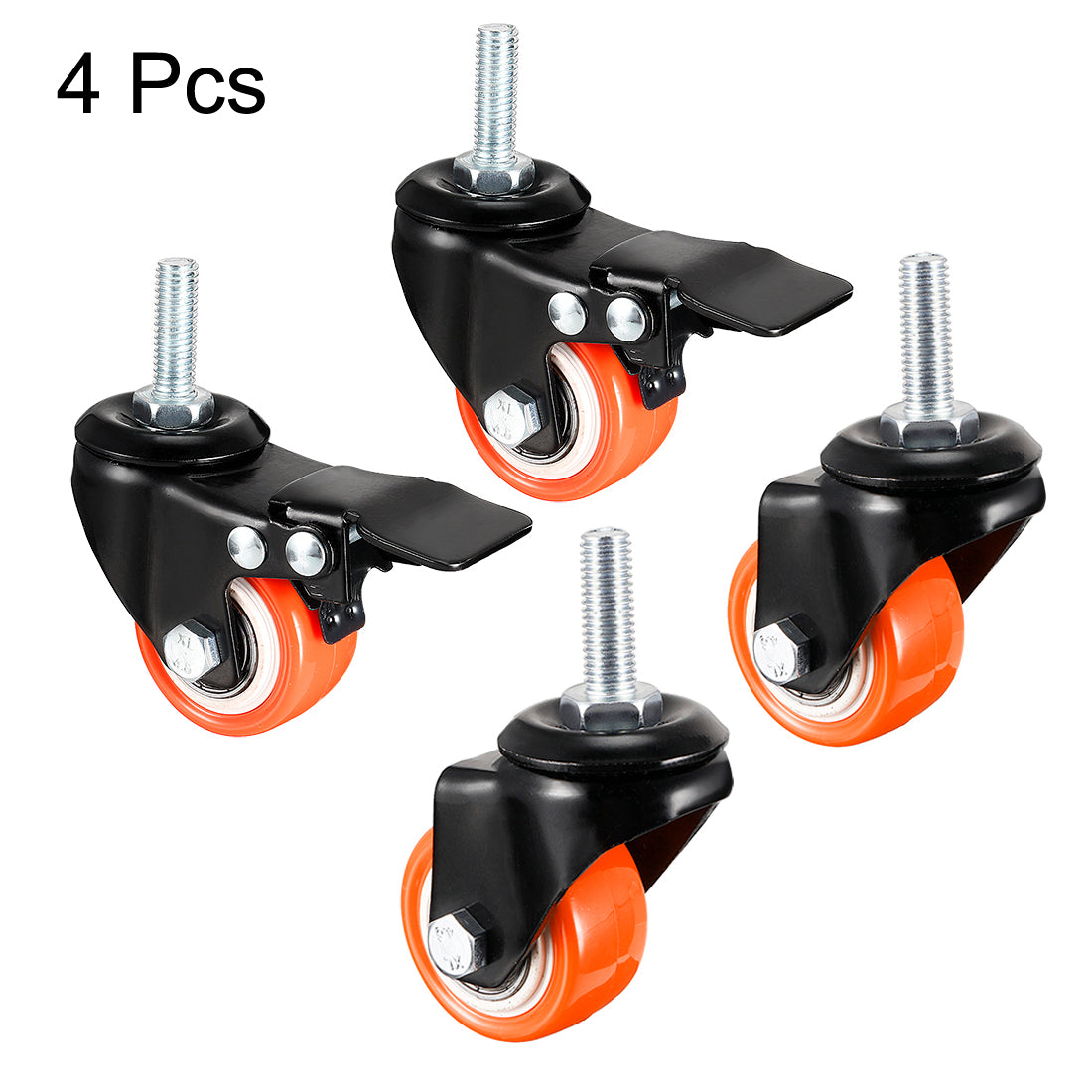 uxcell Uxcell 1.5 Inch Swivel Caster Wheels PU 360 Degree Threaded Stem Caster Wheel M10 x 25mm 110lb Capacity 4 Pcs (Two with Brake, Two No Brake)