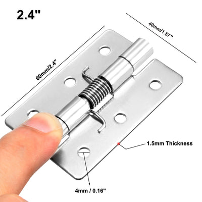 Harfington Uxcell Self Closing Spring Hinge 2.4" Stainless Steel Brushed DIY Hardware for Door Cabinet Small Box 1pcs per Pack