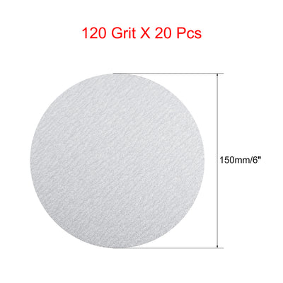 Harfington Uxcell 20 Pcs 6-Inch Aluminum Oxide White Dry Hook and Loop Sanding Discs Flocking Sandpaper 120 Grit