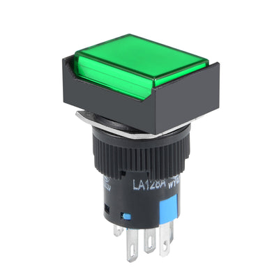 uxcell Uxcell 16mm Momentary Push Button Switch Green LED Light Square Button 1 NO 1 NC Light 24V