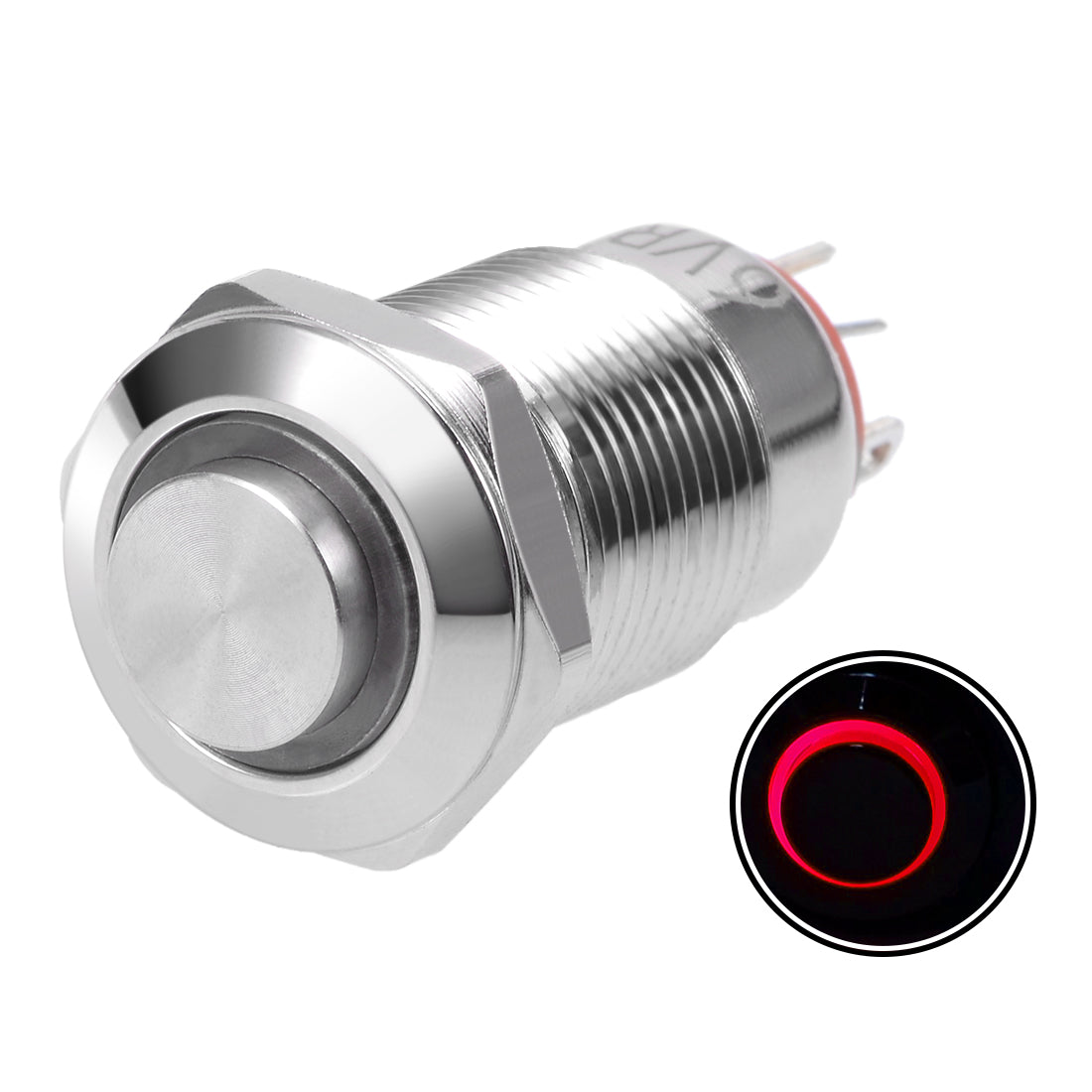 uxcell Uxcell Latching Metal Push Button Switch 12mm Mounting Dia 1NO 6V Red LED Light High Flat