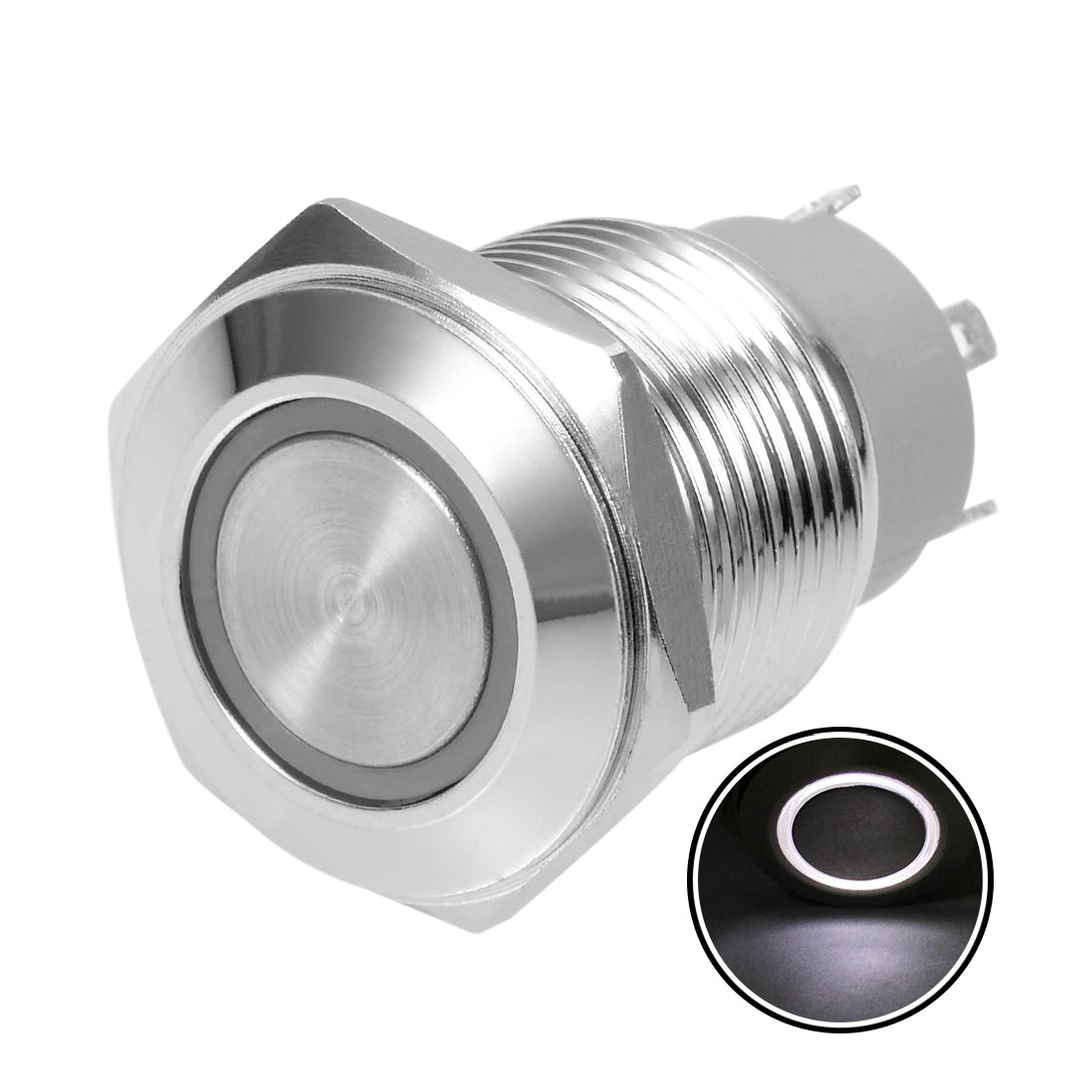 uxcell Uxcell Momentary Push Button Switch 16mm Mounting Dia 5A 1NO with 3V White LED Light