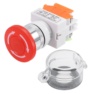 Harfington Uxcell 22mm Mounting Hole Latching Emergency Stop Push Button Switch With Waterproof Cover 1NO 1NC