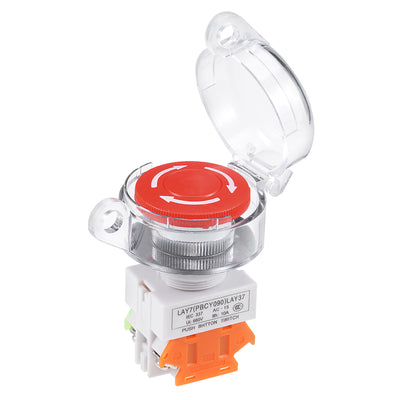 Harfington Uxcell 22mm Mounting Hole Latching Emergency Stop Push Button Switch With Waterproof Cover 1NO 1NC