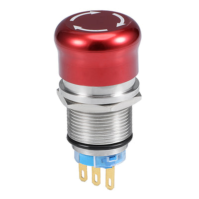 Harfington Uxcell 19mm  Mounting Hole Metal Latching Emergency Stop Push Button Switch NO NC Red