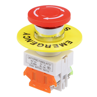 Harfington Uxcell 22mm Mounting Hole Latching Emergency Stop Push Button Switch Red With 60mm Emergency Stop Sign 1NO 1NC