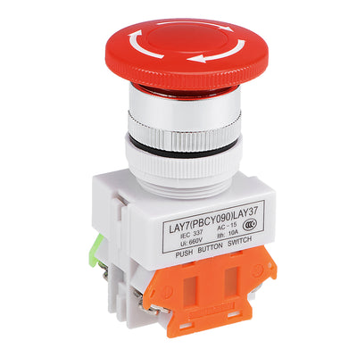Harfington Uxcell 22mm Mounting Hole Latching Emergency Stop Push Button Switch Red With Waterproof Cover 1NO 1NC