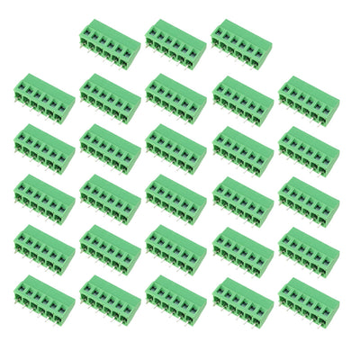 Harfington Uxcell 25Pcs AC300V 10A 5mm Pitch 6P Needle Seat Insert-In PCB Terminal Block green