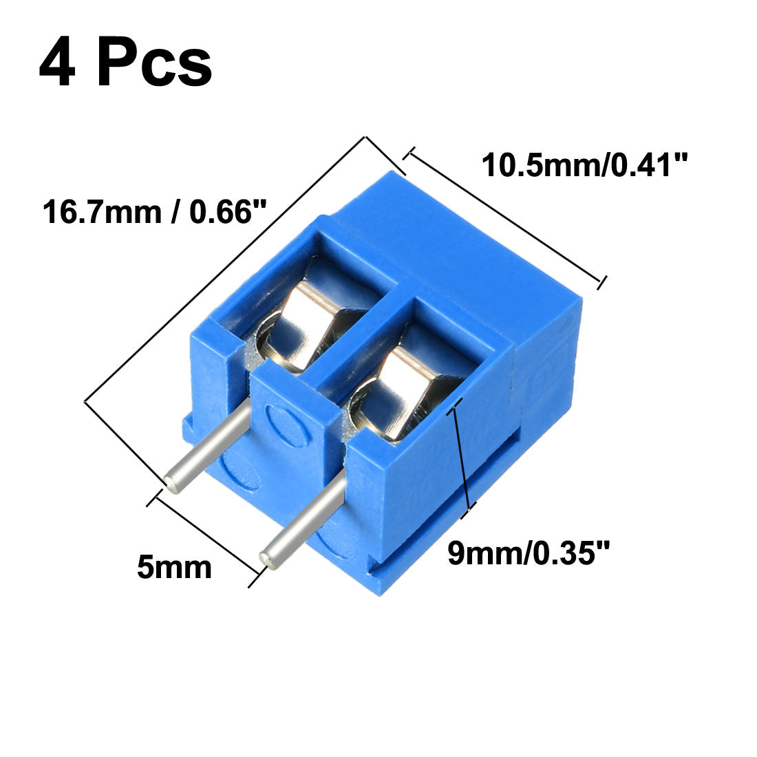 uxcell Uxcell 4Pcs AC300V 10A 5mm Pitch 2P Flat Angle Needle Seat Plug-In PCB Terminal Block Connector Bule