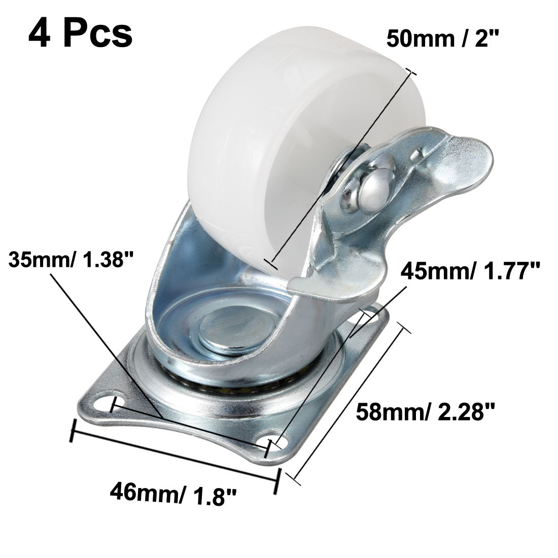 Uxcell Uxcell 2 Inch Swivel Caster Wheels PP 360 Degree Top Plate Mounted Caster Wheel with Brake 66lb Capacity 4 Pcs