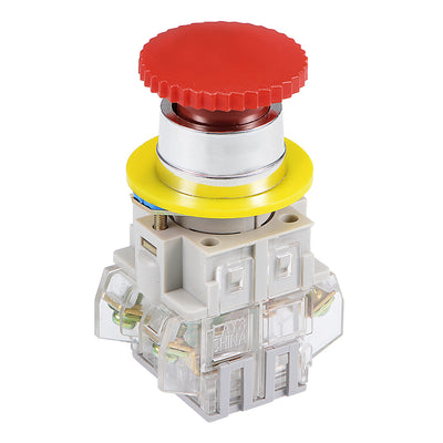 Harfington Uxcell 22mm Mounting Hole Latching Emergency Stop Push Button Switch Red With Waterproof Cover 1NO+NC