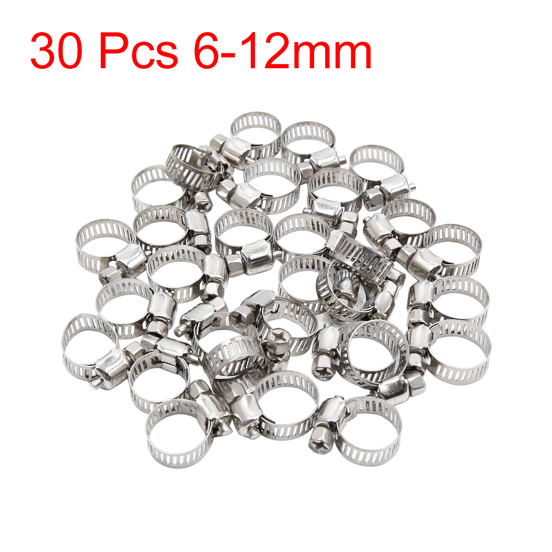 uxcell Uxcell 30pcs Stainless Steel Car Adjustable Clip Pipe Tube Clamps Fits 6-12mm Dia Hose