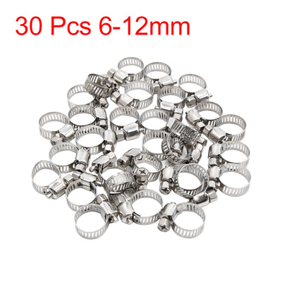 Harfington Uxcell 30pcs Stainless Steel Car Adjustable Clip Pipe Tube Clamps Fits 6-12mm Dia Hose