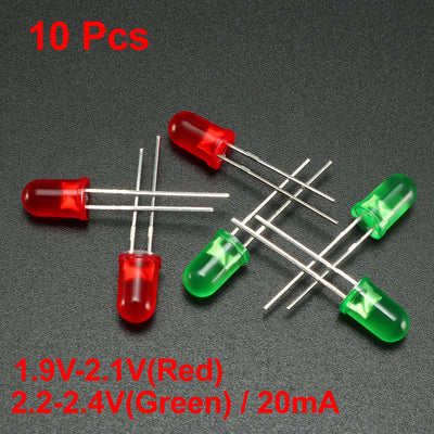 Harfington Uxcell 2 Colors x 5pcs 5mm Red Green LED Diode Lights Colored Lens Diffused Round 20mA Lighting Bulb Lamp Electronic Components Light Emitting Diodes 10pcs