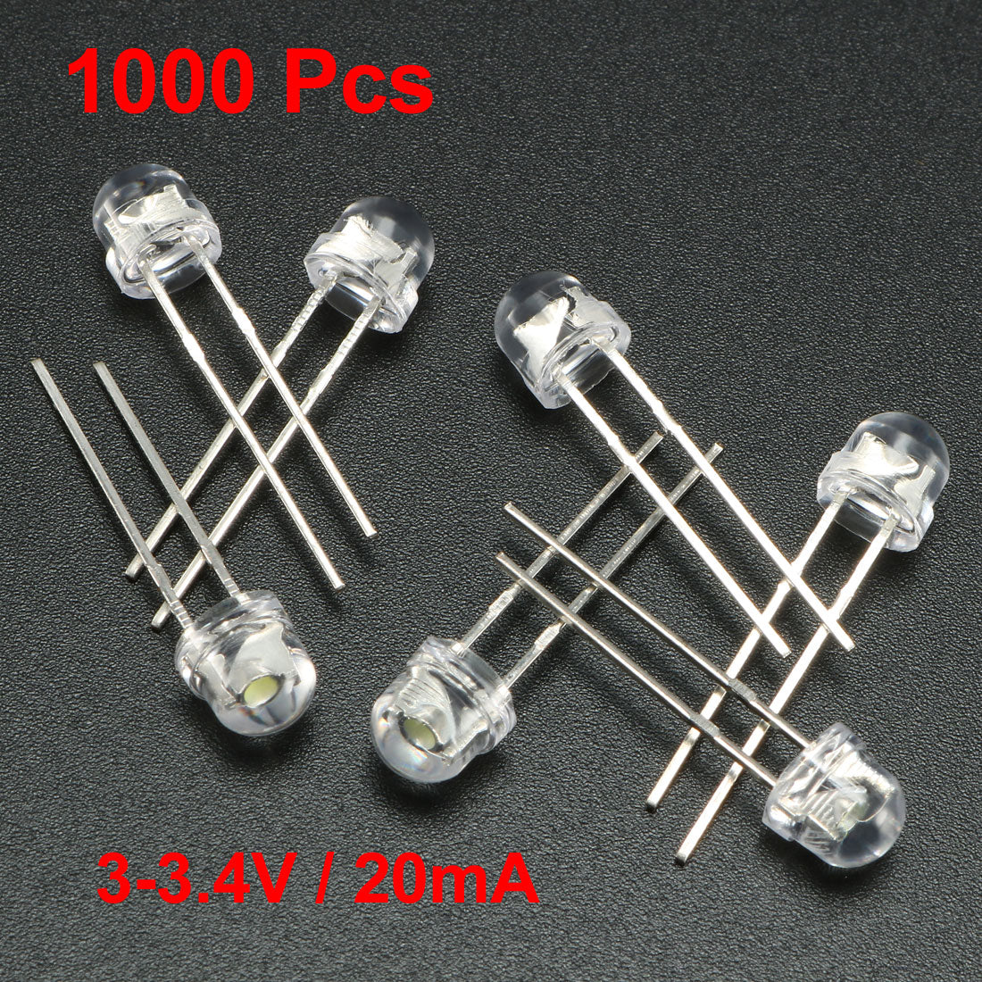 uxcell Uxcell 1000pcs 5mm White LED Diode Lights Clear Straw Hat Transparent 3-3.4V 20mA Super Bright Lighting Bulb Lamps Electronic Component Light Emitting Diodes