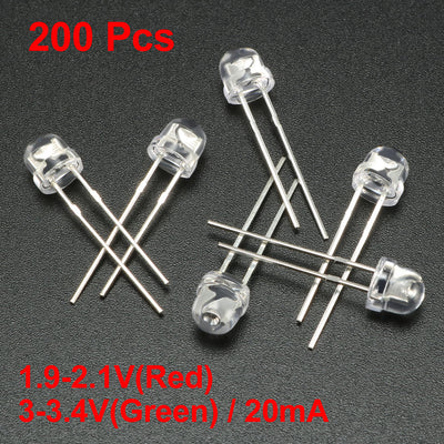 Harfington Uxcell 5mm Red Green LED Diode Light Clear Straw Hat Transparent 20mA Lighting Bulb Lamps Electronic Component Light Emitting Diodes 2 Colors x 100pcs 200pcs