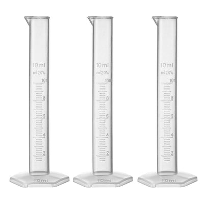 Harfington Uxcell 10ml Laboratory Measurements Clear White Plastic Hex Base Graduated Cylinder for Chemical Measuring 3 Pcs