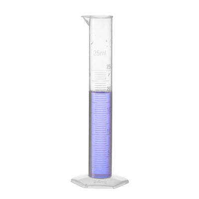 Harfington Uxcell 25ml Laboratory Measurements Clear White Plastic Hex Base Graduated Cylinder for Chemical Measuring 2 Pcs