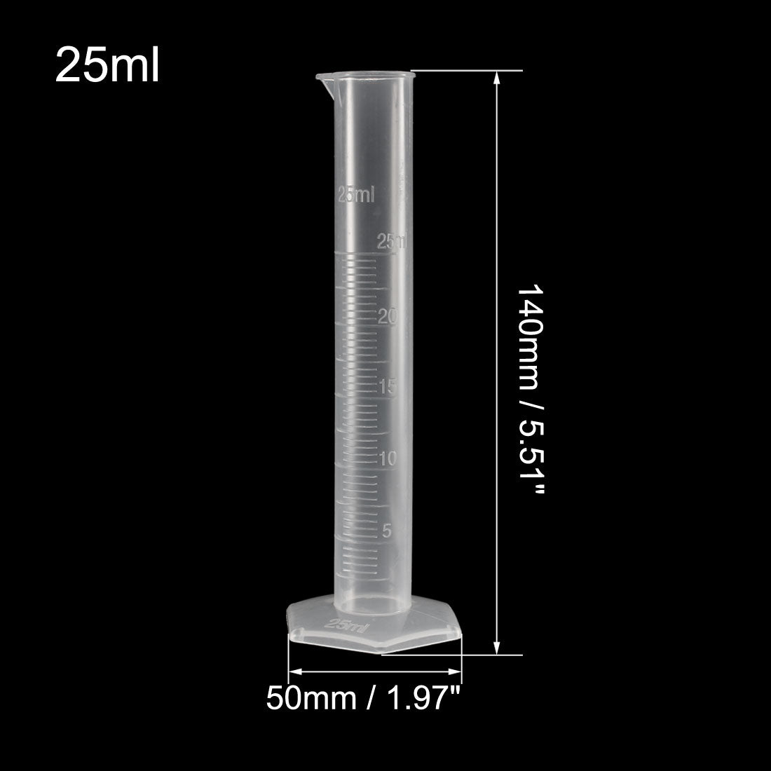 uxcell Uxcell 25ml Laboratory Measurements Clear White Plastic Hex Base Graduated Cylinder for Chemical Measuring 3 Pcs