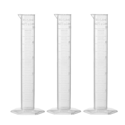 Harfington Uxcell 50ml Laboratory Measurements Clear White Plastic Hex Base Graduated Cylinder for Chemical Measuring 3 Pcs
