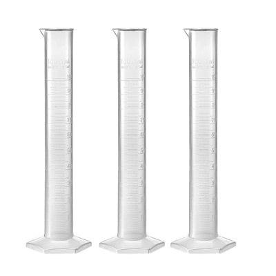 Harfington Uxcell 100ml Laboratory Measurements Clear White Plastic Hex Base Graduated Cylinder for Chemical Measuring 3 Pcs