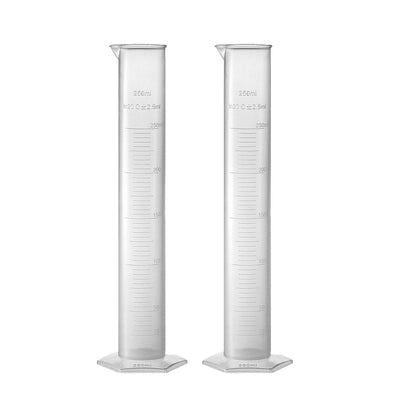 Harfington Uxcell 250ml Laboratory Measurements Clear White Plastic Hex Base Graduated Cylinder for Chemical Measuring 2 Pcs
