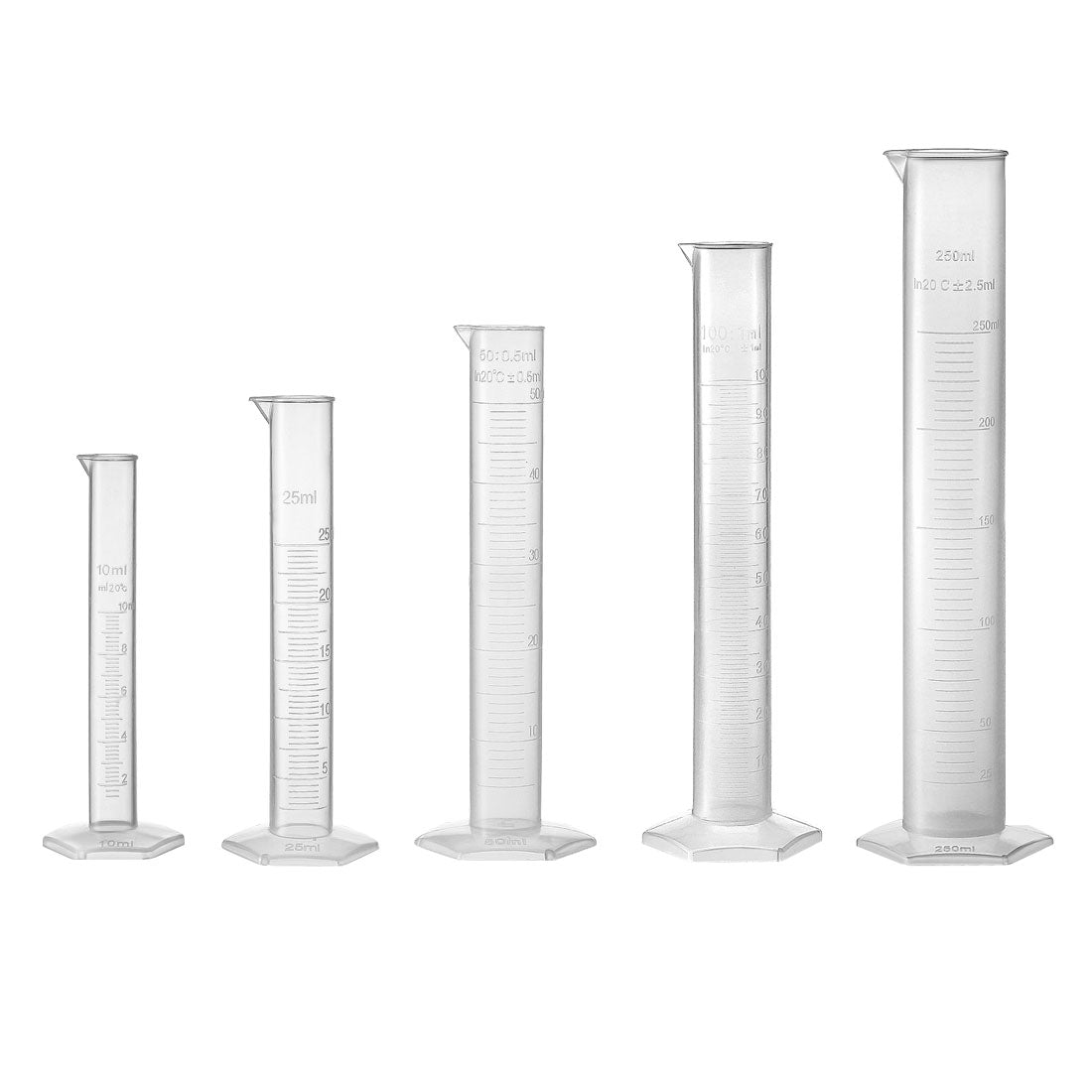 uxcell Uxcell Set of 5 Laboratory Measurements Clear White Plastic Hex Base Graduated Cylinder for Chemical Measuring 10ml 25ml 50ml 100ml 250ml