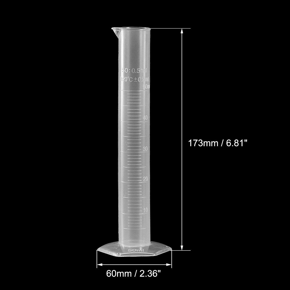 uxcell Uxcell 50ml Graduated Cylinder Laboratory Measurement Clear White Plastic Hex Base for Chemical Measuring