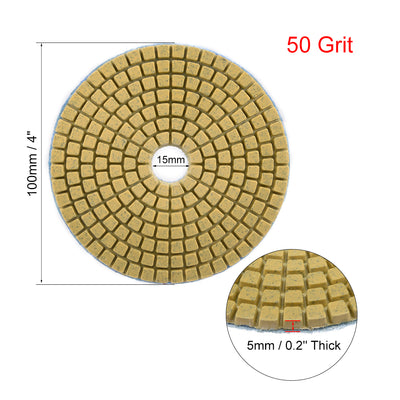 Harfington Uxcell Diamond Polishing Sanding Grinding Pads Discs 4 Inch Grit 50 2 Pcs for Granite Concrete Stone Marble