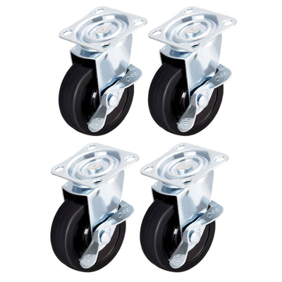 Harfington Uxcell 3 Inch Swivel Casters Wheels Rubber 360 Degree Top Plate Mounted Caster Wheel with Brake 110lb Capacity 4 Pcs