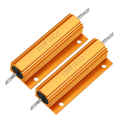uxcell Uxcell 2Pcs Aluminum Case Resistor 100W 10Ohm Wirewound Yellow for LED Replacement Converter