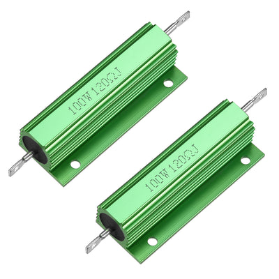 Harfington Uxcell 2 Pcs Aluminum Case Resistor 100W 120 Ohm Wirewound Green for LED Replacement Converter 100W 120RJ