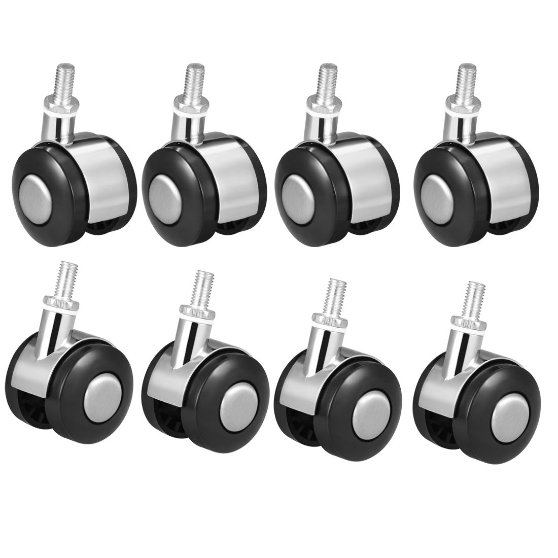 uxcell Uxcell Office Chair Casters Alloy Plastic 1.5 Inch Twin Wheel M8 x 15mm Threaded Stem Swivel Caster, 33lb Load Capacity, 8 Pcs