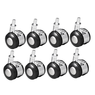 Harfington Uxcell Office Chair Casters Alloy Plastic 1.5 Inch Twin Wheel with Brake, M8 x 15mm Threaded Stem Swivel Caster, 33lb Load Capacity, 8Pcs