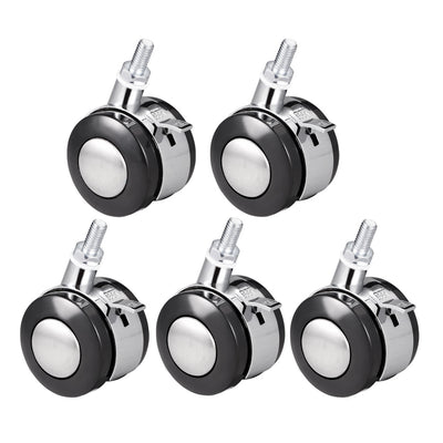 Harfington Uxcell Office Chair Casters Alloy Plastic 2 Inch Twin Wheel with Brake, M8 x 15mm Threaded Stem Swivel Caster, 44lb Load Capacity, 5 Pcs