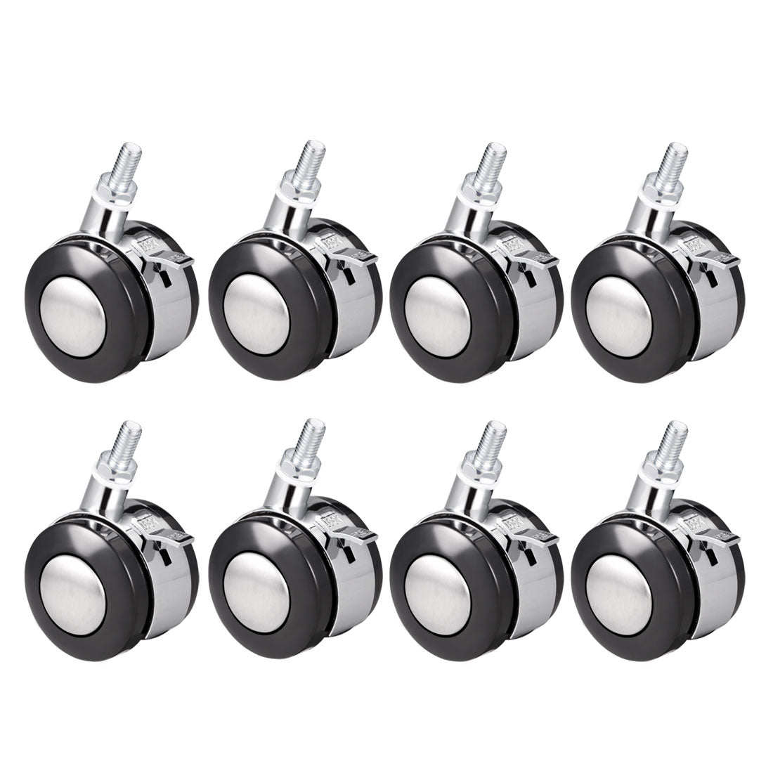 uxcell Uxcell Office Chair Casters Alloy Plastic 2 Inch Twin Wheel with Brake, M8 x 15mm Threaded Stem Swivel Caster, 44lb Load Capacity, 8 Pcs