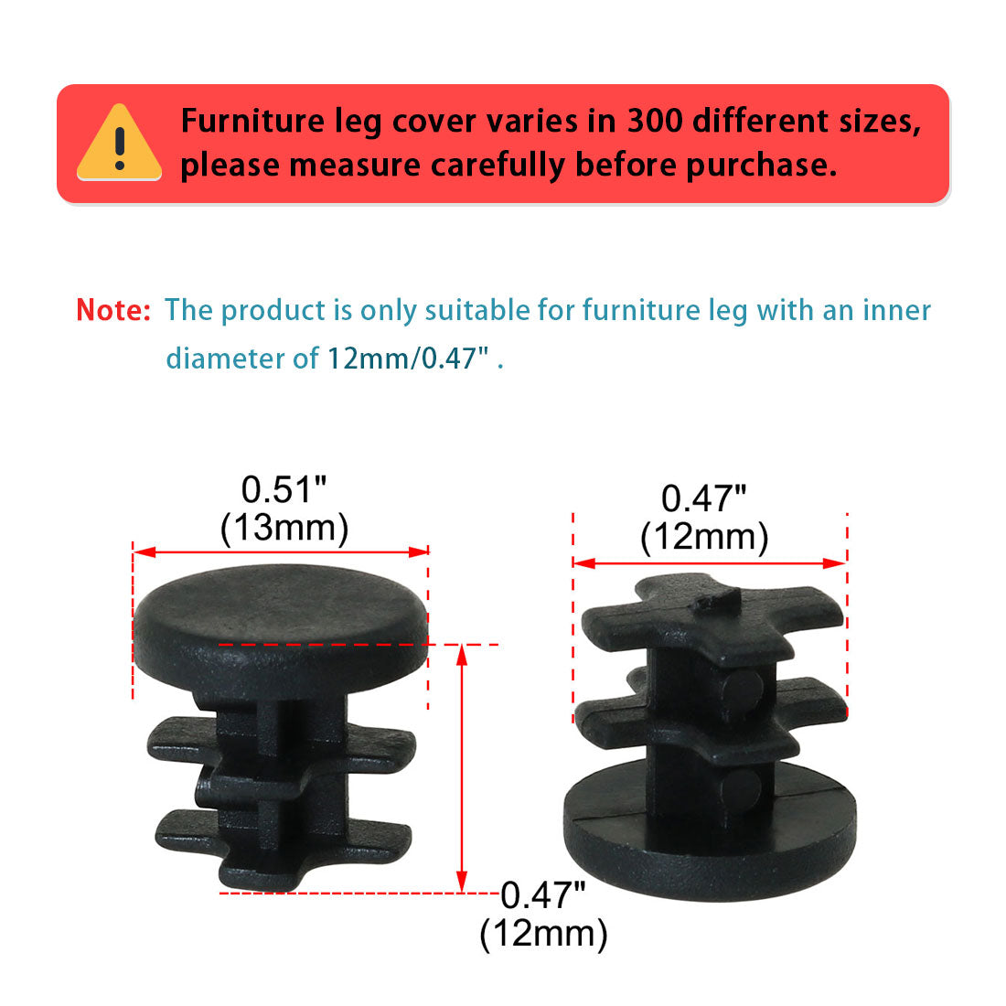 Uxcell Uxcell 3/4" 19mm OD Plastic Tube Inserts Pipe End Covers Caps 4pcs, 0.63"-0.71" Inner Dia, for Furniture Chair Table Legs