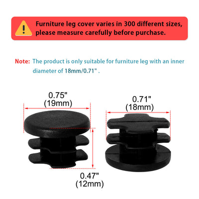 Harfington Uxcell 3/4" 19mm OD Plastic Tube Inserts Pipe End Covers Caps 4pcs, 0.63"-0.71" Inner Dia, for Furniture Chair Table Legs