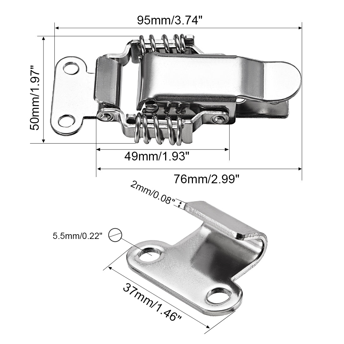 uxcell Uxcell 2pcs 304 Stainless Steel Spring Loaded Toggle Latch Catch Clamp 95mm