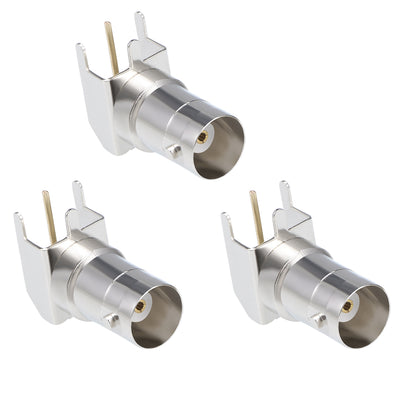 Harfington Uxcell 3PCS Welding BNC Female Right Angle Adapter Socket PCB Panel Mount Coaxial RF Connector