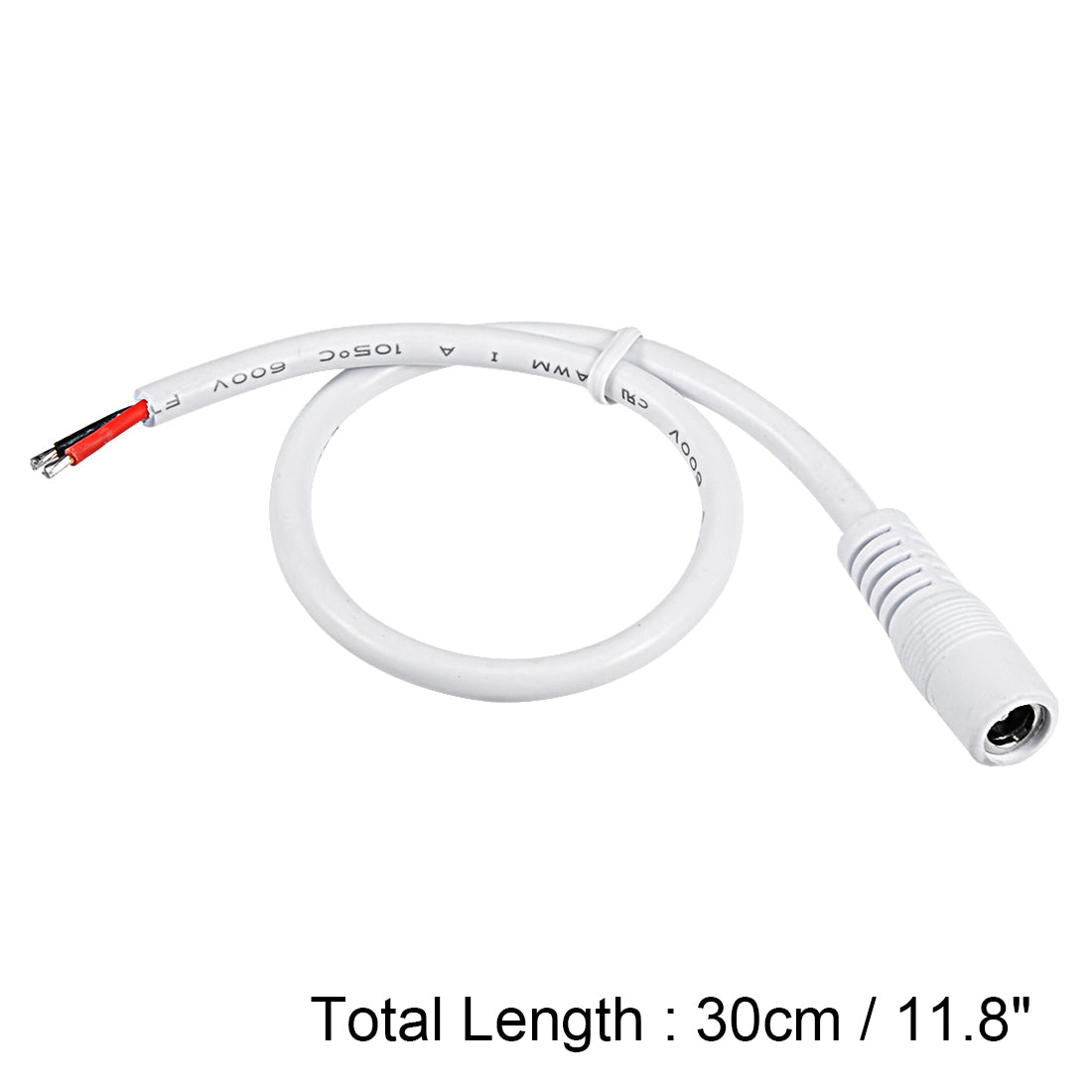 uxcell Uxcell 30cm Plastic Female DC Power Pigtail Cable Connector 18AWG 10A for CCTV Security Camera 2.1 x 5.5mm White