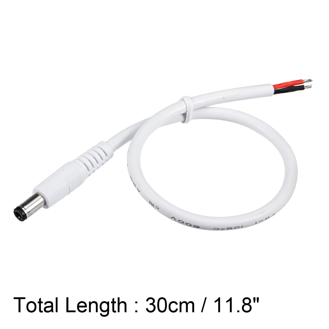uxcell Uxcell 30cm White Male DC Power Pigtail Cable Connector 18AWG 10A for CCTV Security Camera 2.1 x 5.5mm