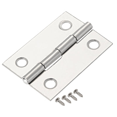 uxcell Uxcell 1.77" Hinge Silver Door Cabinet Hinges Fittings Brushed Chrome Plain with Screw 2pcs
