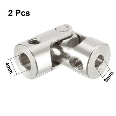 Harfington Uxcell 2pcs 3mm to 4mm Inner Dia Rotatable Universal Steering Shaft U Joint Coupler L23XD9