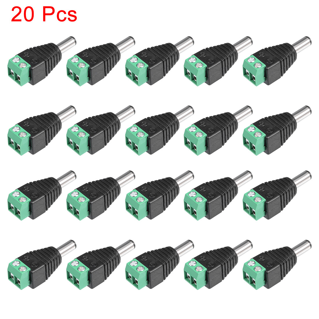 uxcell Uxcell DC Male Connector 5.5x2.1mm Power Jack Adapter 20Pcs for Led Strip CCTV Security Camera Cable Wire Ends